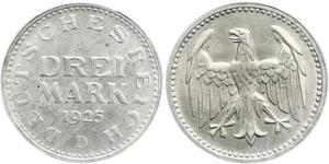 3 Mark Weimar Republic (1918-1933) Silver 