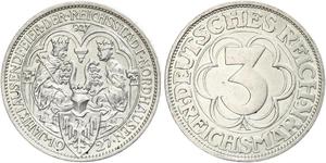 3 Mark Weimar Republic (1918-1933) Silver 