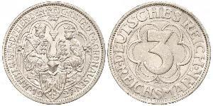 3 Mark Weimar Republic (1918-1933) Silver 