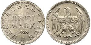 3 Mark Weimar Republic (1918-1933) Silver 