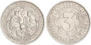 3 Mark Weimar Republic (1918-1933) Silver 