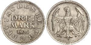 3 Mark Weimar Republic (1918-1933) Silver 