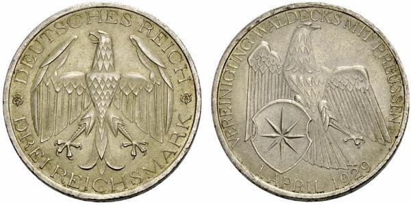 3 Mark Weimar Republic (1918-1933) Silver 
