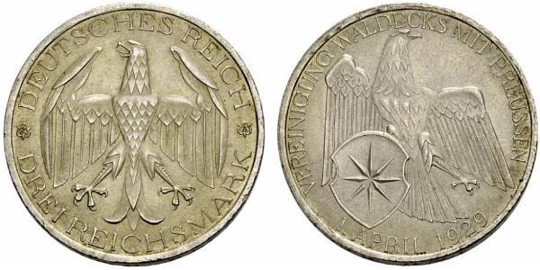 3 Mark Weimar Republic (1918-1933) Silver 