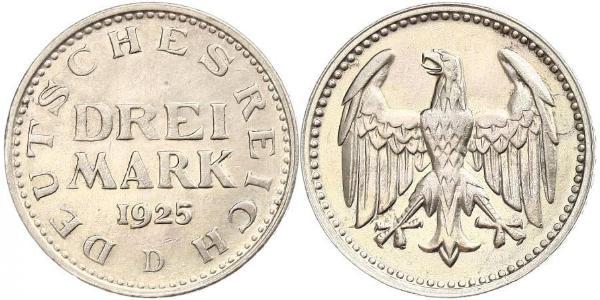 3 Mark Weimar Republic (1918-1933) Silver 