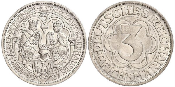 3 Mark Weimar Republic (1918-1933) Silver 