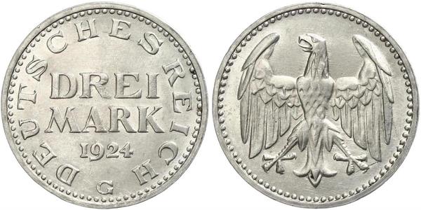 3 Mark Weimar Republic (1918-1933) Silver 