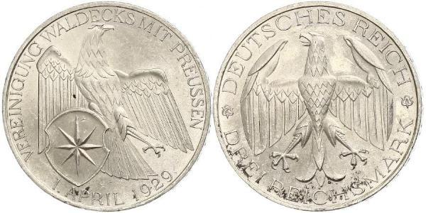 3 Mark Weimar Republic (1918-1933) Silver 