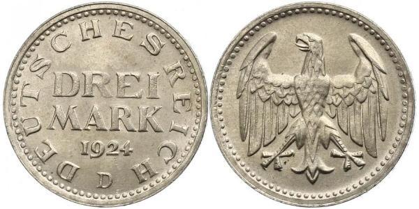 3 Mark Weimar Republic (1918-1933) Silver 