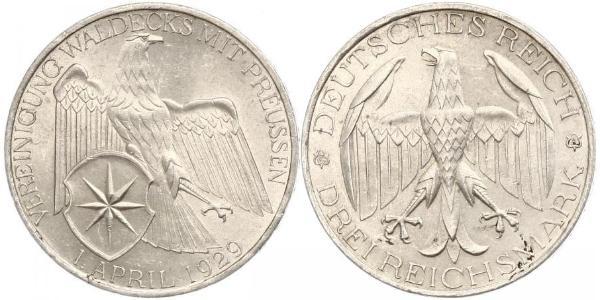 3 Mark Weimar Republic (1918-1933) Silver 