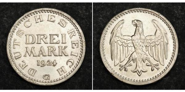 3 Mark Weimar Republic (1918-1933) Silver 