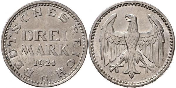 3 Mark Weimar Republic (1918-1933) Silver 