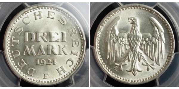 3 Mark Weimar Republic (1918-1933) Silver 