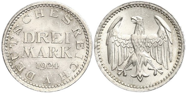 3 Mark Weimar Republic (1918-1933) Silver 