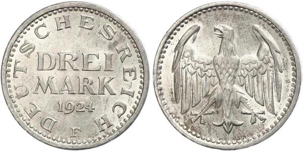 3 Mark Weimar Republic (1918-1933) Silver 