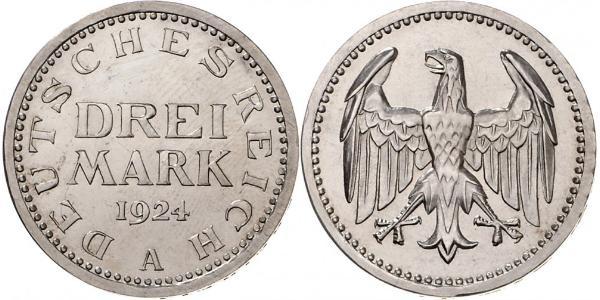 3 Mark Weimar Republic (1918-1933) Silver 