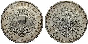 3 Mark Free City of Lübeck 銀 