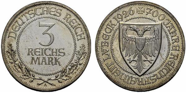 3 Mark Free City of Lübeck 銀 