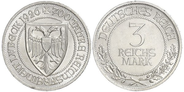 3 Mark Free City of Lübeck 銀 