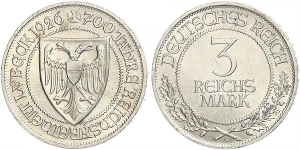 3 Mark Free City of Lübeck 銀 