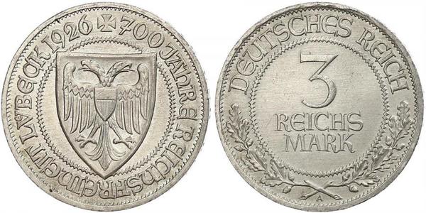 3 Mark Free City of Lübeck 銀 