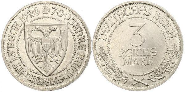 3 Mark Free City of Lübeck 銀 