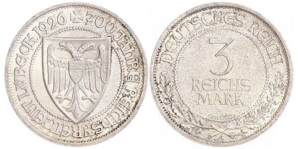 3 Mark Free City of Lübeck 銀 