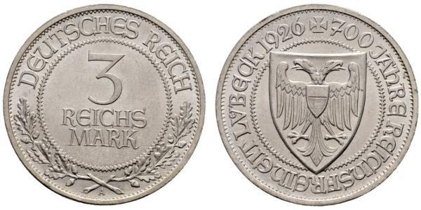 3 Mark Free City of Lübeck 銀 