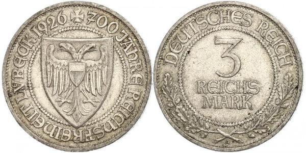 3 Mark Free City of Lübeck 銀 