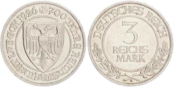 3 Mark Free City of Lübeck 銀 