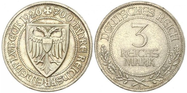 3 Mark Free City of Lübeck 銀 
