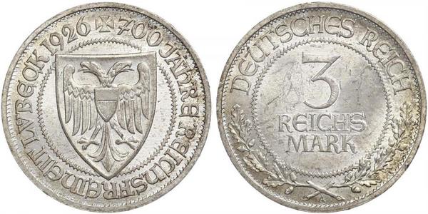 3 Mark Free City of Lübeck 銀 