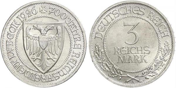 3 Mark Free City of Lübeck 銀 