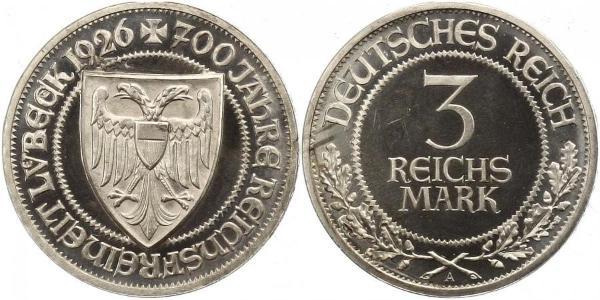 3 Mark Free City of Lübeck 銀 