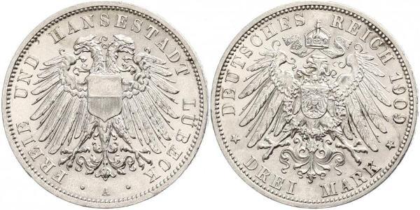 3 Mark Free City of Lübeck 銀 