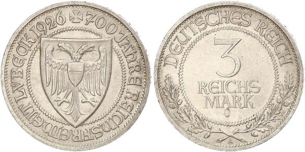 3 Mark Free City of Lübeck 銀 