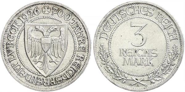 3 Mark Free City of Lübeck 銀 