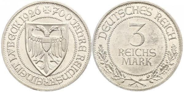 3 Mark Free City of Lübeck 銀 