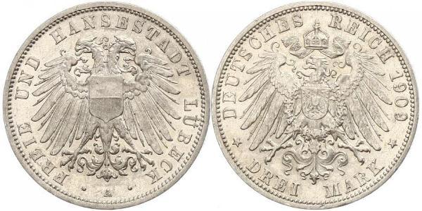 3 Mark Free City of Lübeck 銀 