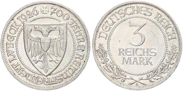 3 Mark Free City of Lübeck 銀 
