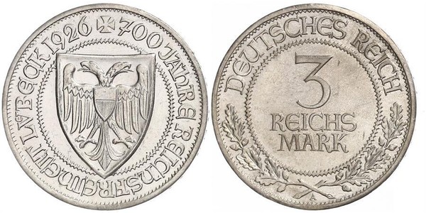 3 Mark Free City of Lübeck 銀 