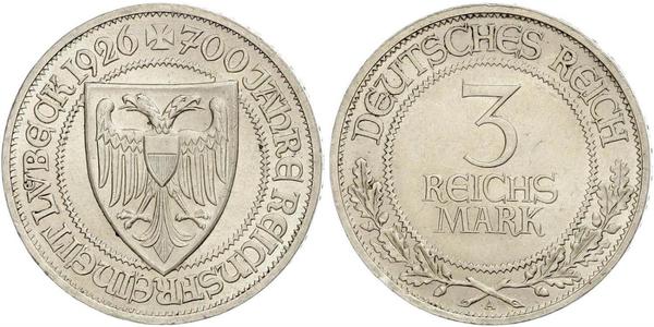 3 Mark Free City of Lübeck 銀 