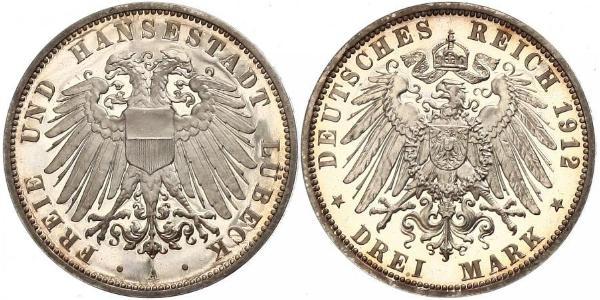 3 Mark Free City of Lübeck 銀 