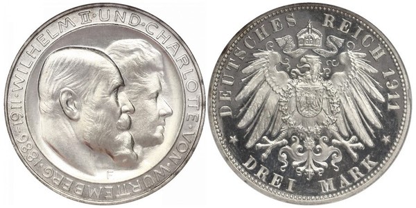 3 Mark Kingdom of Württemberg (1806-1918) 銀 威廉二世 (德国)