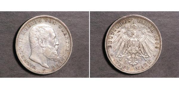 3 Mark Kingdom of Württemberg (1806-1918) 銀 威廉二世 (德国)