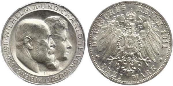 3 Mark Kingdom of Württemberg (1806-1918) 銀 威廉二世 (德国)