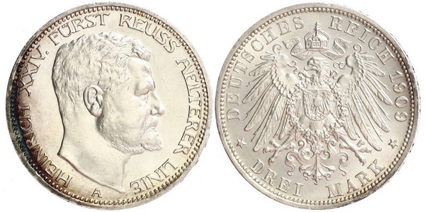 3 Mark Principality of Reuss-Greiz (1778 - 1918) 銀 亨利二十四世 (羅伊斯-格賴茨)