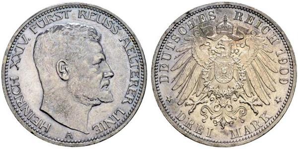 3 Mark Principality of Reuss-Greiz (1778 - 1918) 銀 亨利二十四世 (羅伊斯-格賴茨)