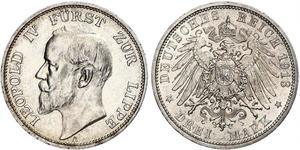 3 Mark 利珀親王國 (1123 - 1918) 銀 Leopold IV, Prince of Lippe