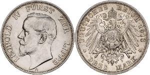 3 Mark 利珀親王國 (1123 - 1918) 銀 Leopold IV, Prince of Lippe